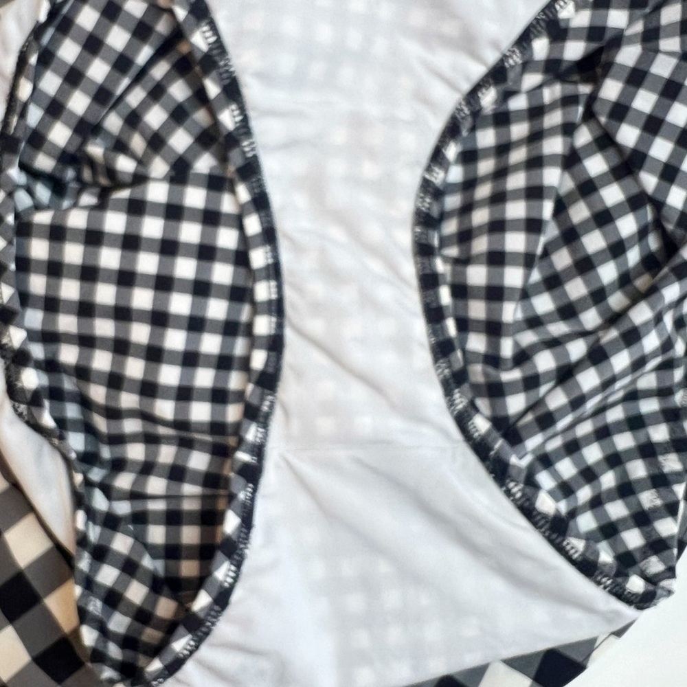 ✖️SOLD✖️•J.CREW•Black White Mixed Gingham One Shoulder Ruffle One Piece Swim - Picture 11 of 12